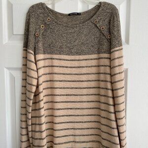 Pink Clover Lightweight Sweater Size Small Tan with Stripes with Button Detail
